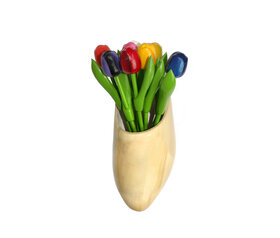 9 Kleine tulpen in gelakte klomp - 25 cm