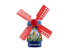Kleine molen magneet - 5 cm - blauw - Amsterdam