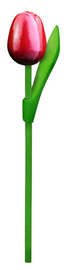 Kleine tulp op steel - 20 cm - rood wit