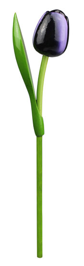 Grote tulp op steel - 34 cm - aubergine wit
