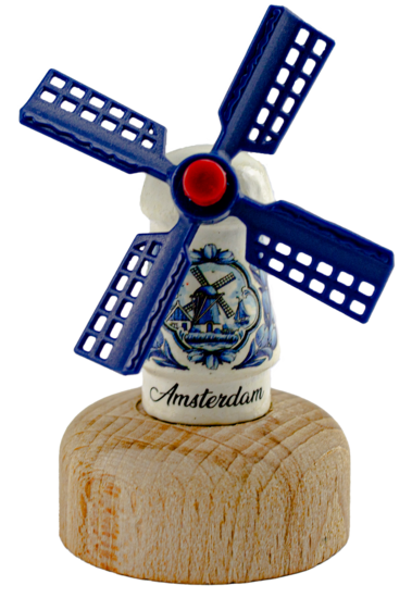 Kleine molen op voet. 5,5 cm, delftsblauw, Amsterdam