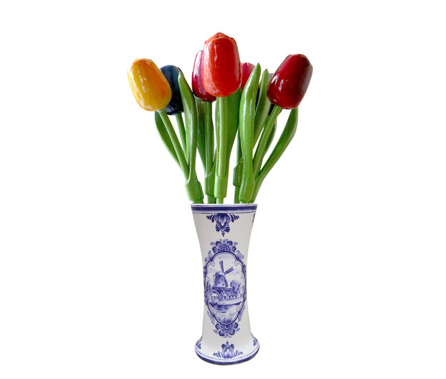 9 Tulpen (klein) in vaas - 20 cm - Delfts blauw