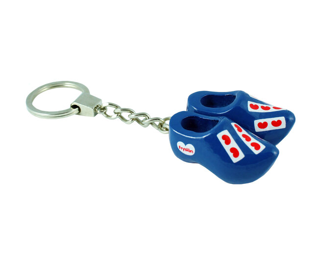 Sleutelhanger 2 klompjes - 4 cm - blauw - Friese vlag
