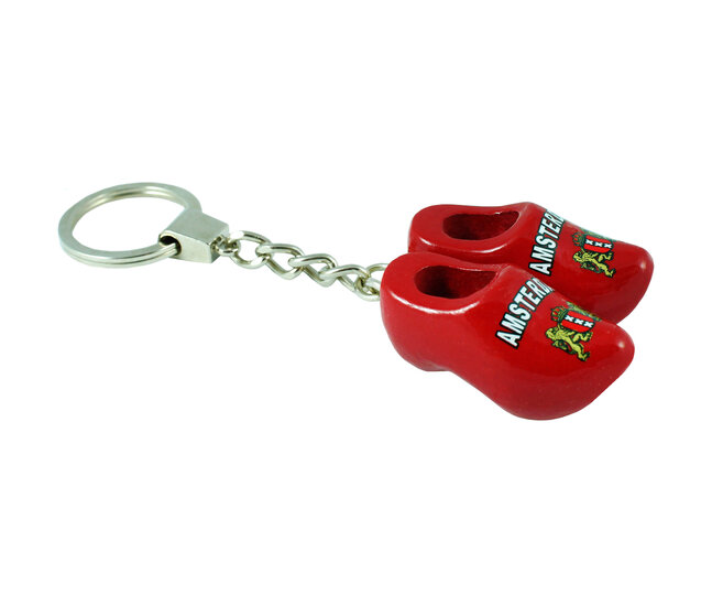 Sleutelhanger 2 klompjes - 4 cm - rood - Amsterdam