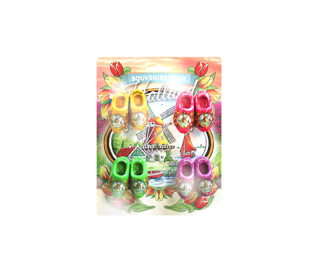Blister 4 magneten 2 klompjes - 4 cm - geel- roze- lime- paars