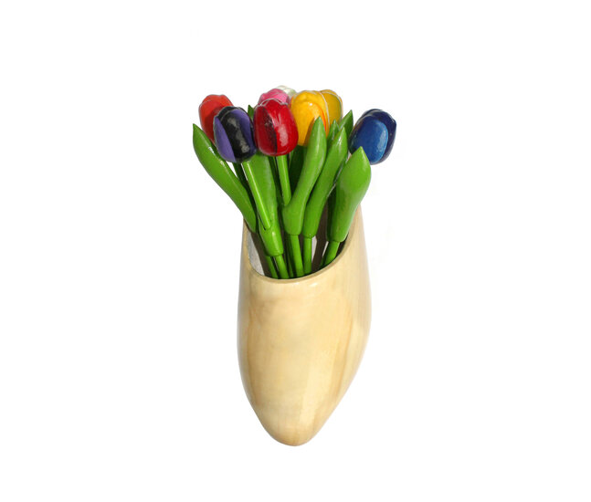 9 Kleine tulpen in gelakte klomp - 25 cm