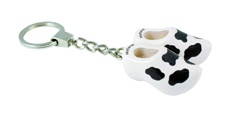 Sleutelhanger 2 klompjes - 4 cm - wit - koe