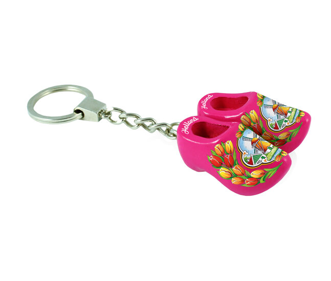 Sleutelhanger 2 klompjes - 4 cm - roze - molen 5