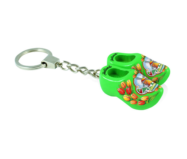 Sleutelhanger 2 klompjes - 4 cm - lime - molen 5