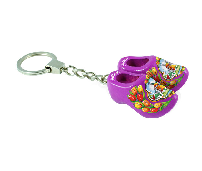 Sleutelhanger 2 klompjes - 4 cm - paars - molen 5
