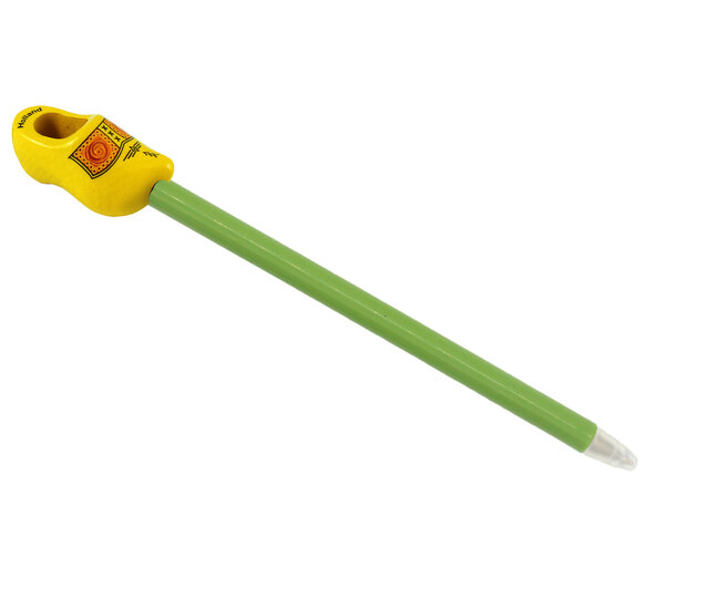 Klompje + balpen - 4 cm - geel - bruine bies
