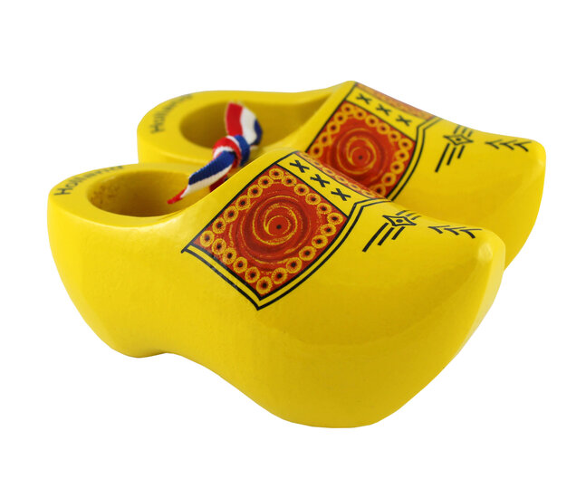 Souvenirpaartjes - 14 cm - geel - bruine bies