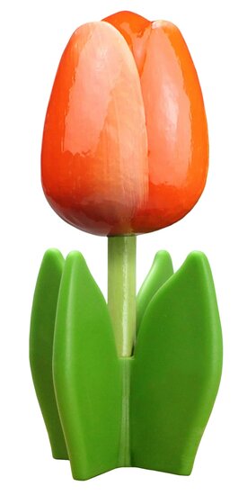 Grote tulp op blad - 14 cm - oranje wit