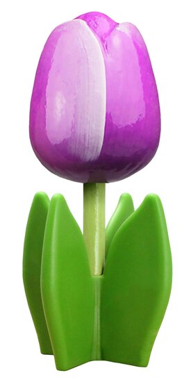 Grote tulp op blad - 14 cm - paars wit