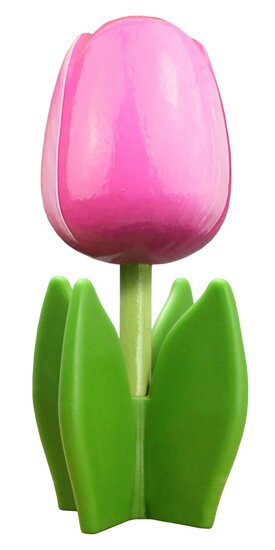 Grote tulp op blad - 14 cm - roze wit