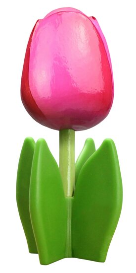 Grote tulp op blad - 14 cm - roze rood