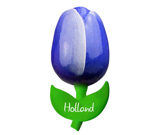 Kleine tulp magneet - 6 cm - blauw wit - Holland