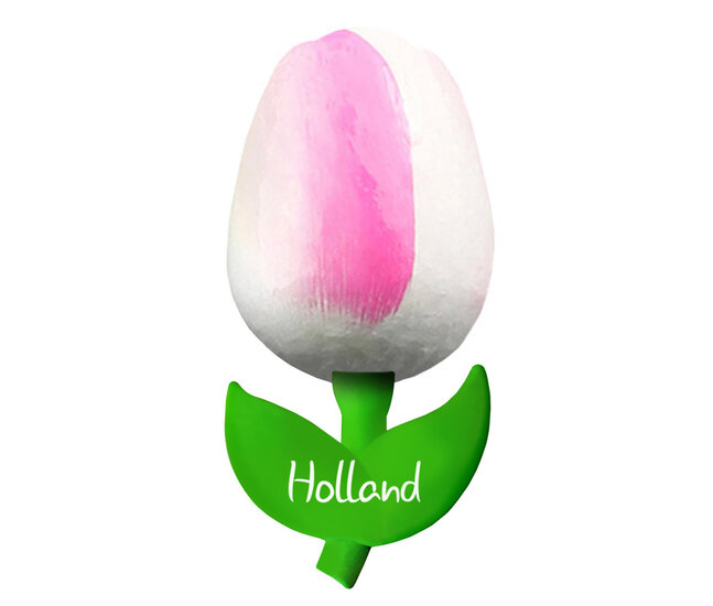 Kleine tulp magneet - 6 cm - wit roze - Holland