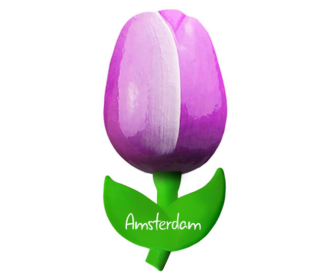 Kleine tulp magneet - paars wit - Amsterdam - 6 cm
