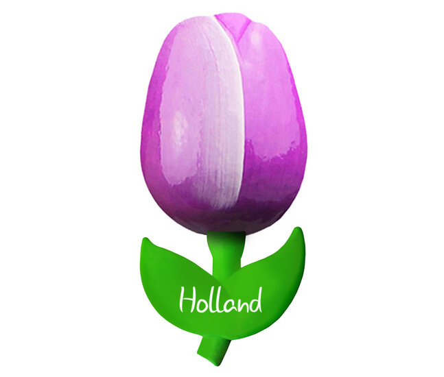 Kleine tulp magneet - paars wit - Holland - 6 cm