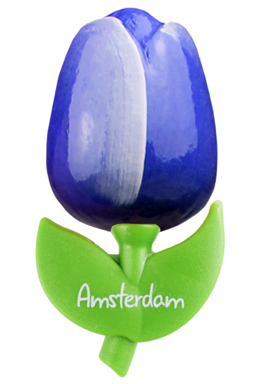 Grote tulp magneet - -9 cm - blauw wit - Amsterdam