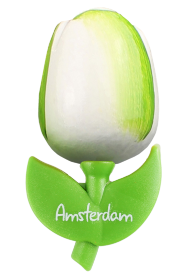 Grote tulp magneet - 9 cm - wit groen - Amsterdam