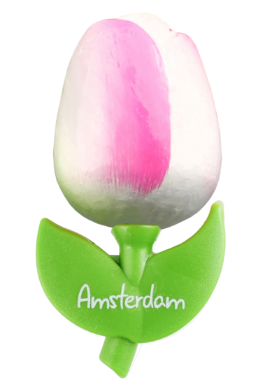 Grote tulp magneet - 9 cm - wit roze - Amsterdam