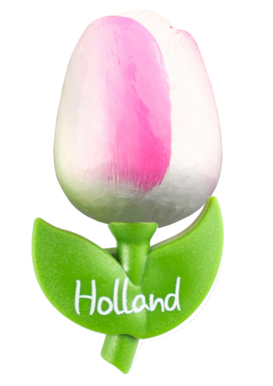 Grote tulp magneet - 9 cm - wit roze - Holland