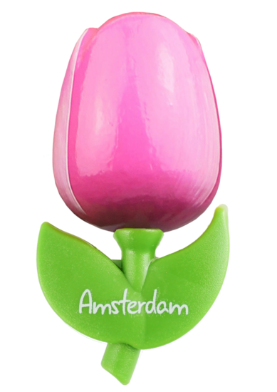 Grote tulp magneet - roze wit - Amsterdam - 9 cm