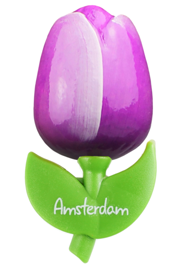 Grote tulp magneet - paars wit - Amsterdam - 9 cm