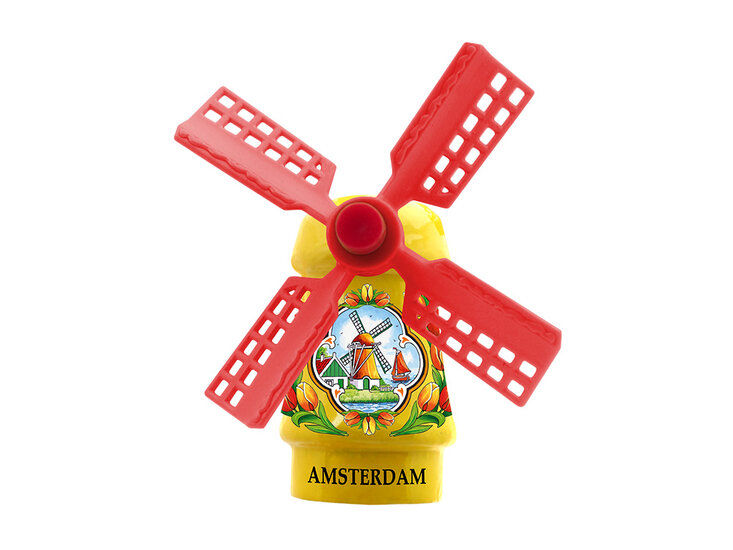 Kleine molen magneet - 5 cm - geel - Amsterdam