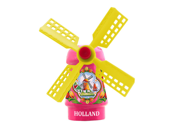 Kleine molen magneet - 5 cm - roze - molen 5 - Holland