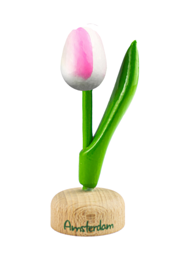 Kleine tulp op voet - 8 cm - wit roze - Amsterdam