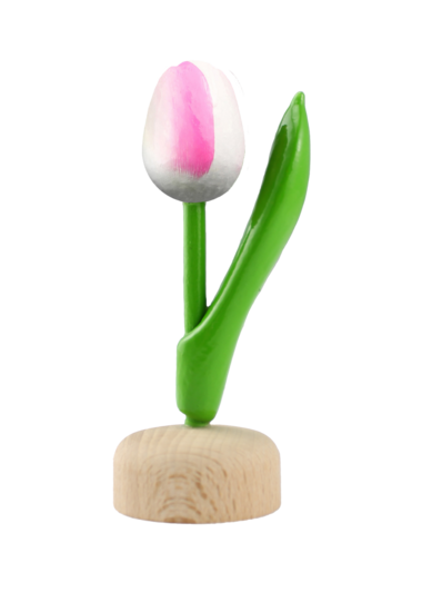 Kleine tulp op voet - 8 cm - wit roze