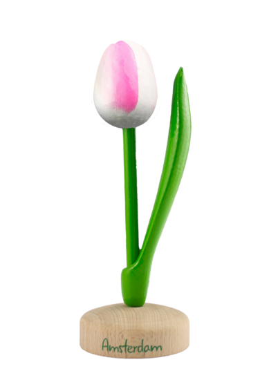 Grote tulp op voet - 20 cm - wit roze - Amsterdam