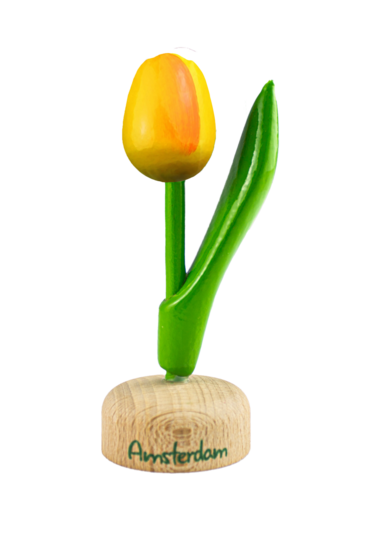 Kleine tulp op voet - 8 cm - geel oranje - Amsterdam