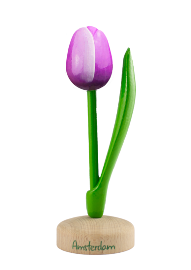 Grote tulp op voet - 20 cm - paars wit - Amsterdam