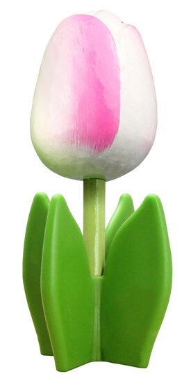 Grote tulp op blad - 14 cm - wit roze