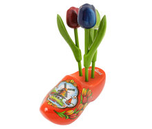 3 kleine tulpen in een groot klompje - oranje - 10 cm