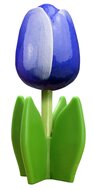 Grote tulp op blad - 14 cm - blauw wit