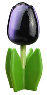 Grote tulp op blad - 14 cm - aubergine wit