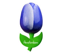 Kleine tulp magneet - 6 cm - blauw wit - Amsterdam