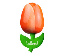 Kleine tulp magneet - 6 cm - oranje wit - Holland