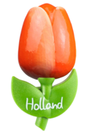 Grote tulp magneet - 9 cm - oranje wit -Holland