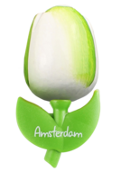 Grote tulp magneet - 9 cm - wit groen - Amsterdam