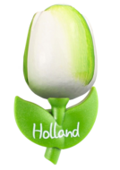 Grote tulp magneet - 9 cm - wit groen - Holland
