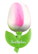 Grote tulp magneet - 9 cm - wit roze - Amsterdam
