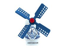 Kleine molen magneet - 5 cm - Delfts blauw - Amsterdam 